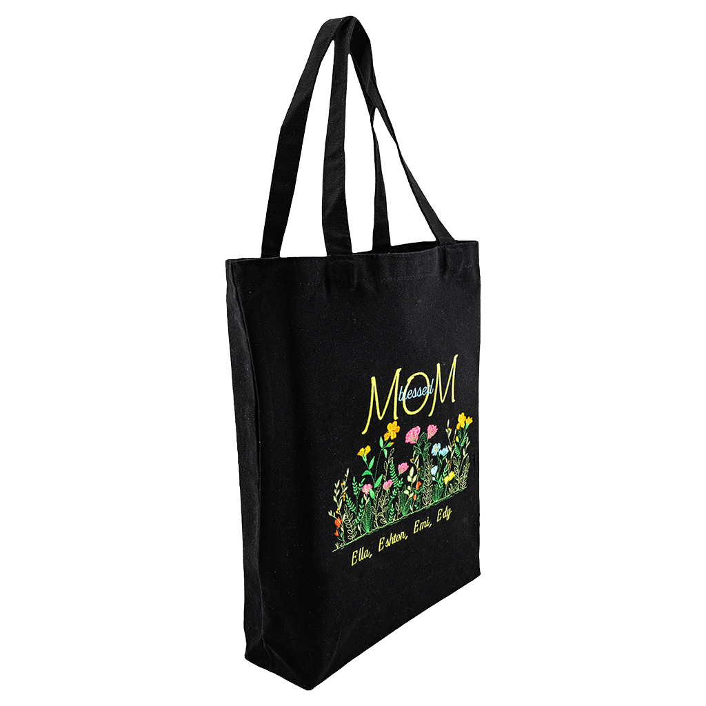 Personalized Embroidered Tote Bag, Blessed Mom, Wildflowers - Image 2